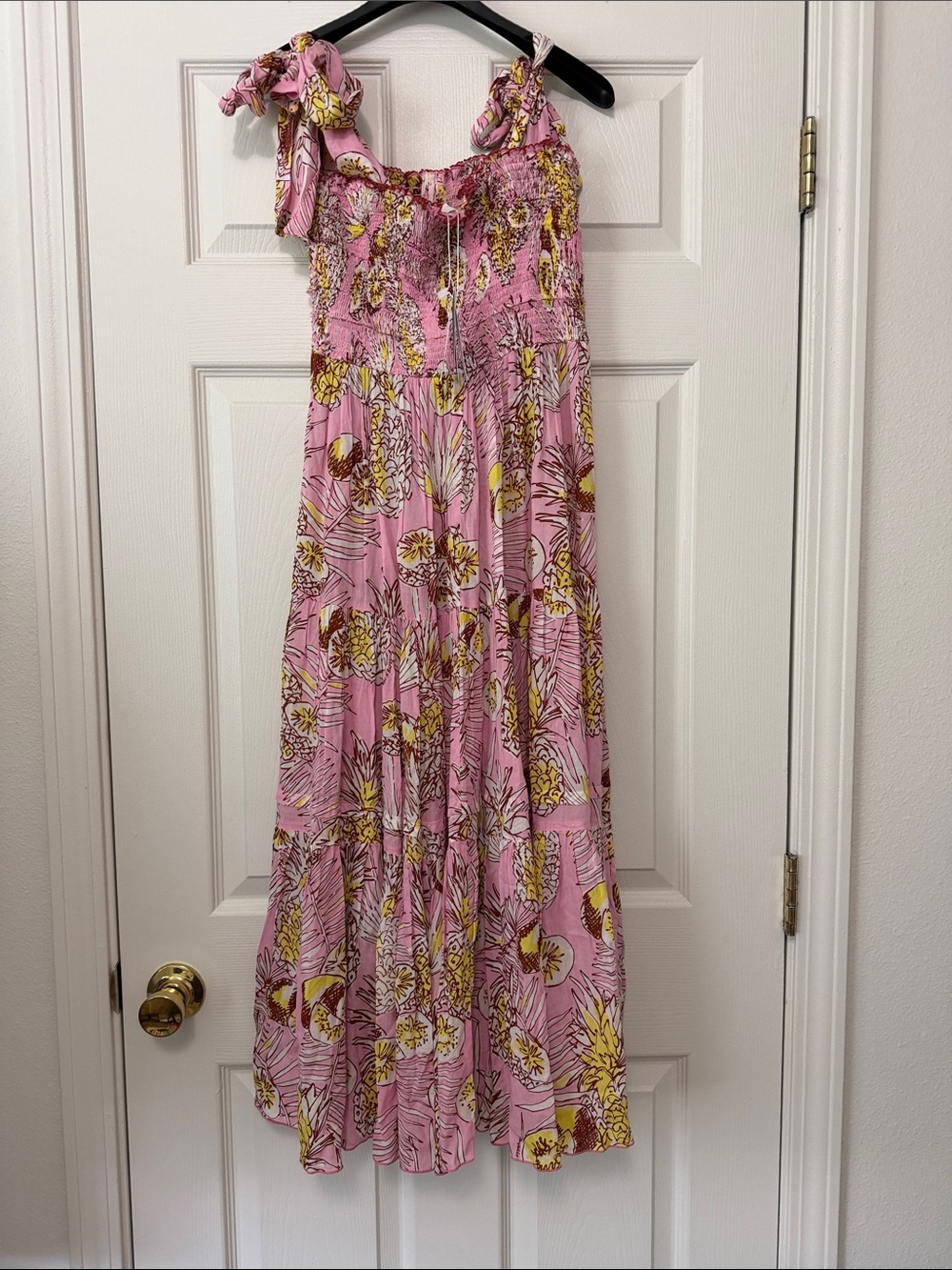 Poupette St. Barth Pink Floral Tiered Maxi Dress with Yellow Accents - Picture 3 of 3